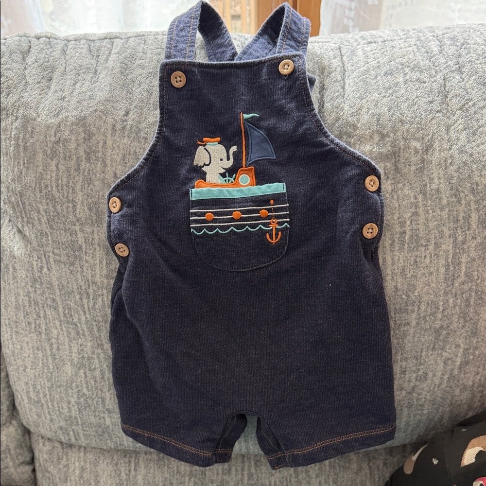 Charming Navy Kids Overalls with Nautical Embroidery